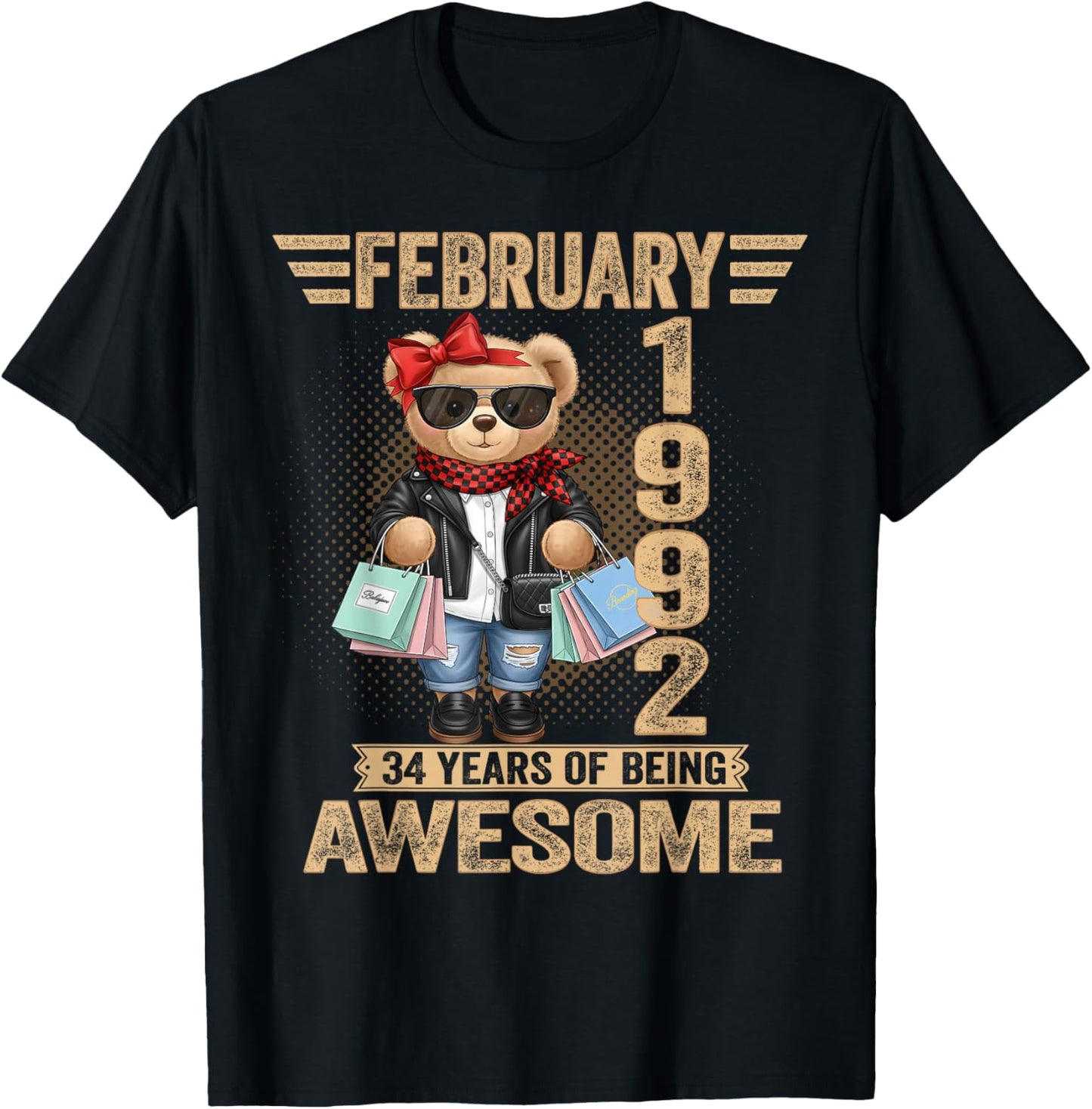 34 Year Old February 1992 Teddy Bear 34th Birthday Women T-Shirt - T-Shirt | Black