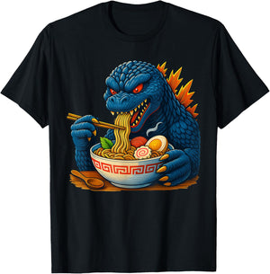 Kaiju Eating Ramen Japanese Funny Monster Eating Ramen T-Shirt - T-Shirt | Black
