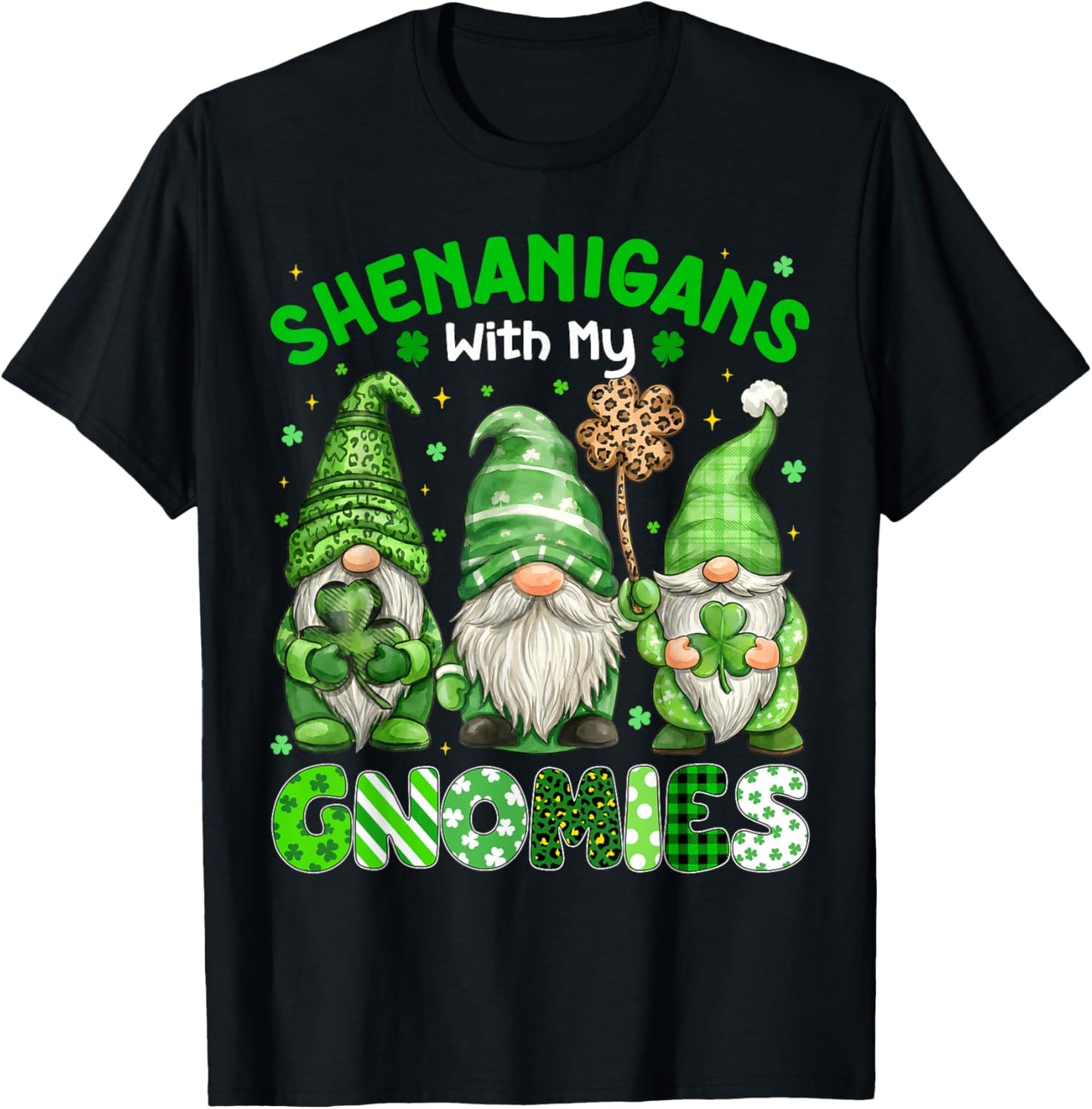 Shenanigans with My Gnomies Leopard Plaid St Patricks Women T-Shirt - T-Shirt | Black