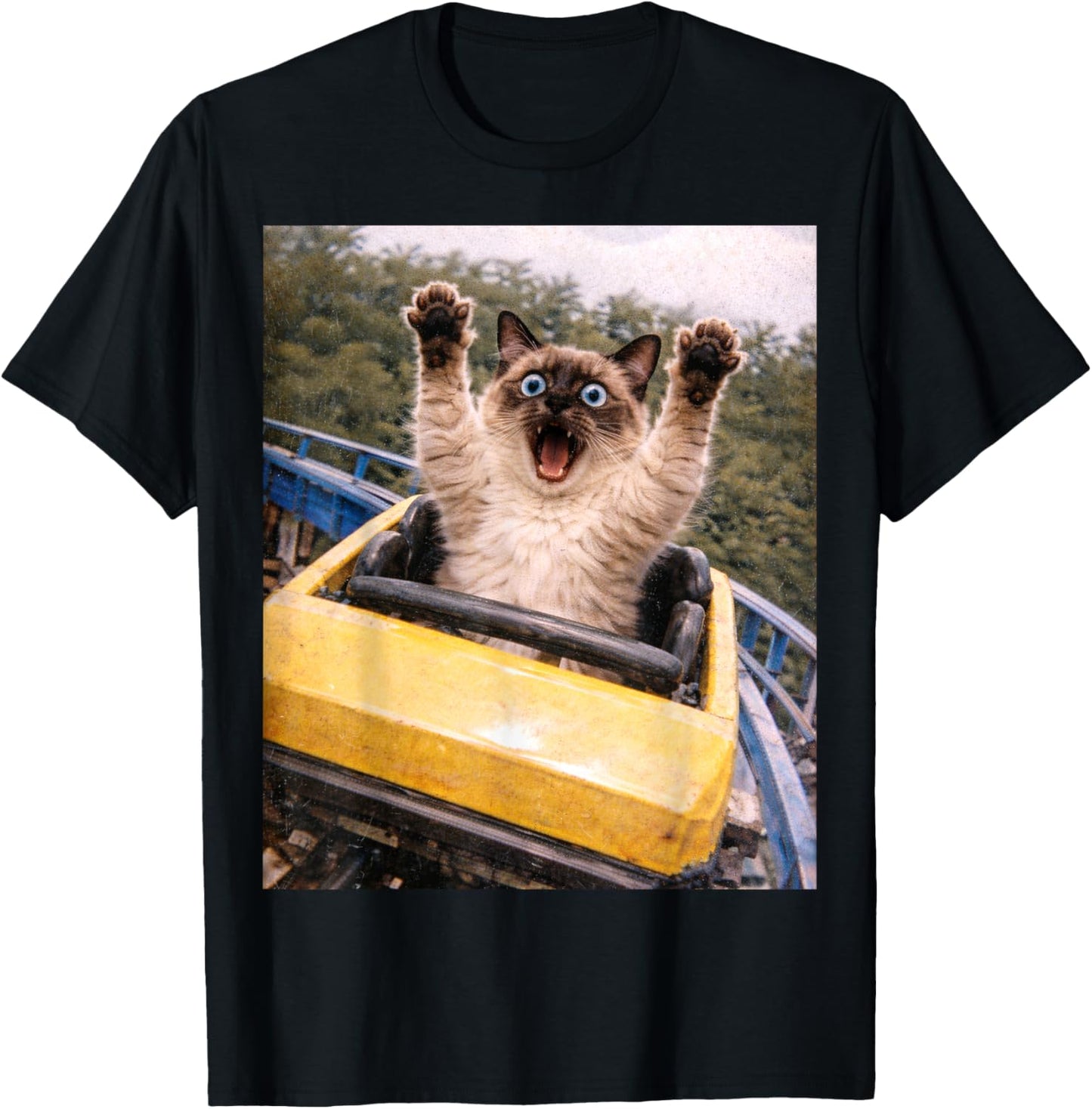 Funny Cat Roller Coaster Silly Meme Graphic Siamese Cat T-Shirt - T-Shirt | Black