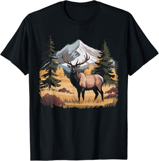 Mountain Elk Wildlife Scene – Nature Outdoor Hunting T-Shirt - T-Shirt | Black