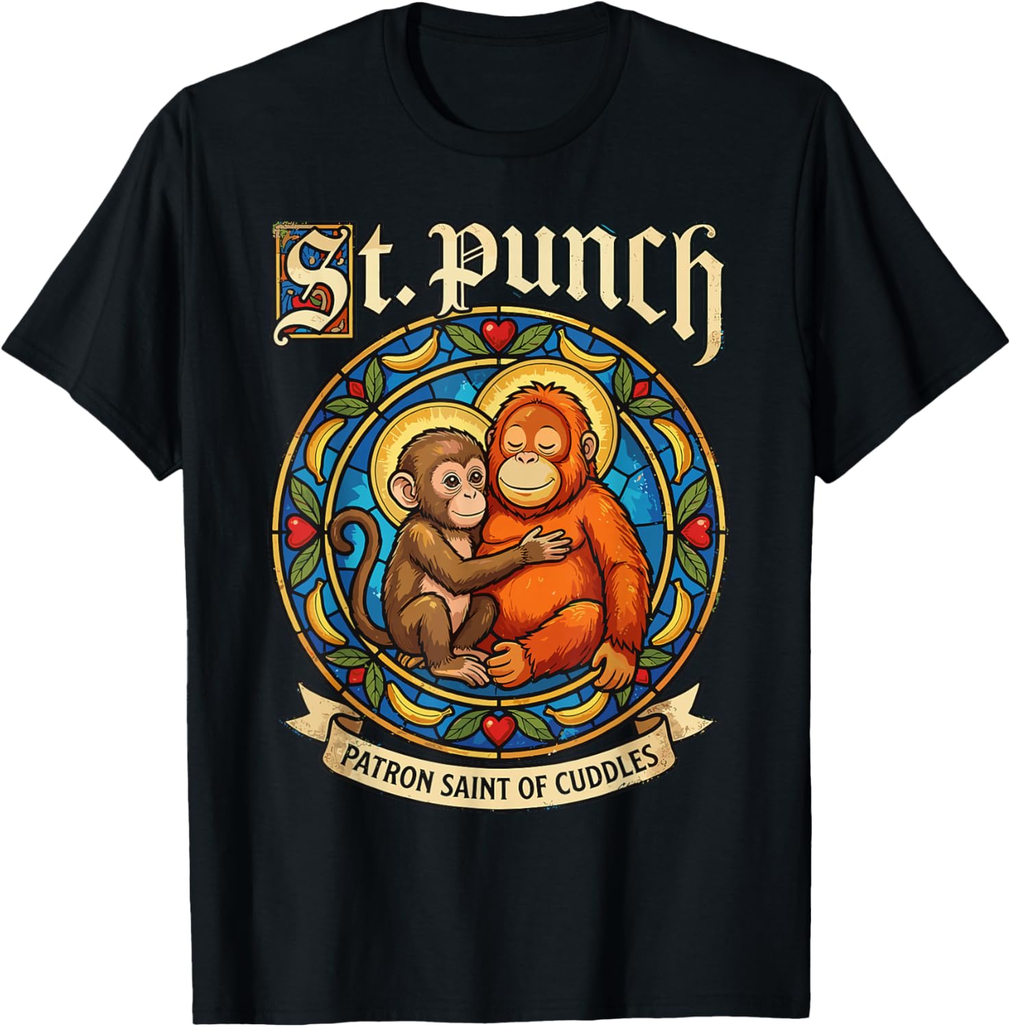 St Punch Patron Saint of Cuddles Viral Video Monkey Punch T-Shirt - T-Shirt | Black