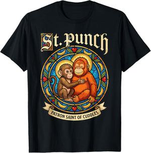 St Punch Patron Saint of Cuddles Viral Video Monkey Punch T-Shirt - T-Shirt | Black