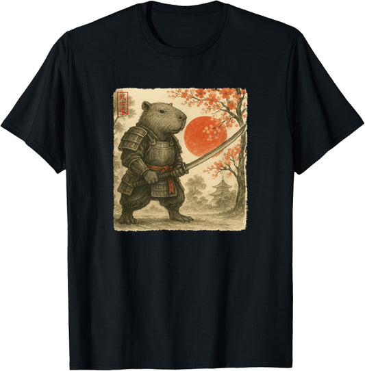 Capybara Samurai Japanese Warrior Costume Sumi-e Art Funny T-Shirt - T-Shirt | Black