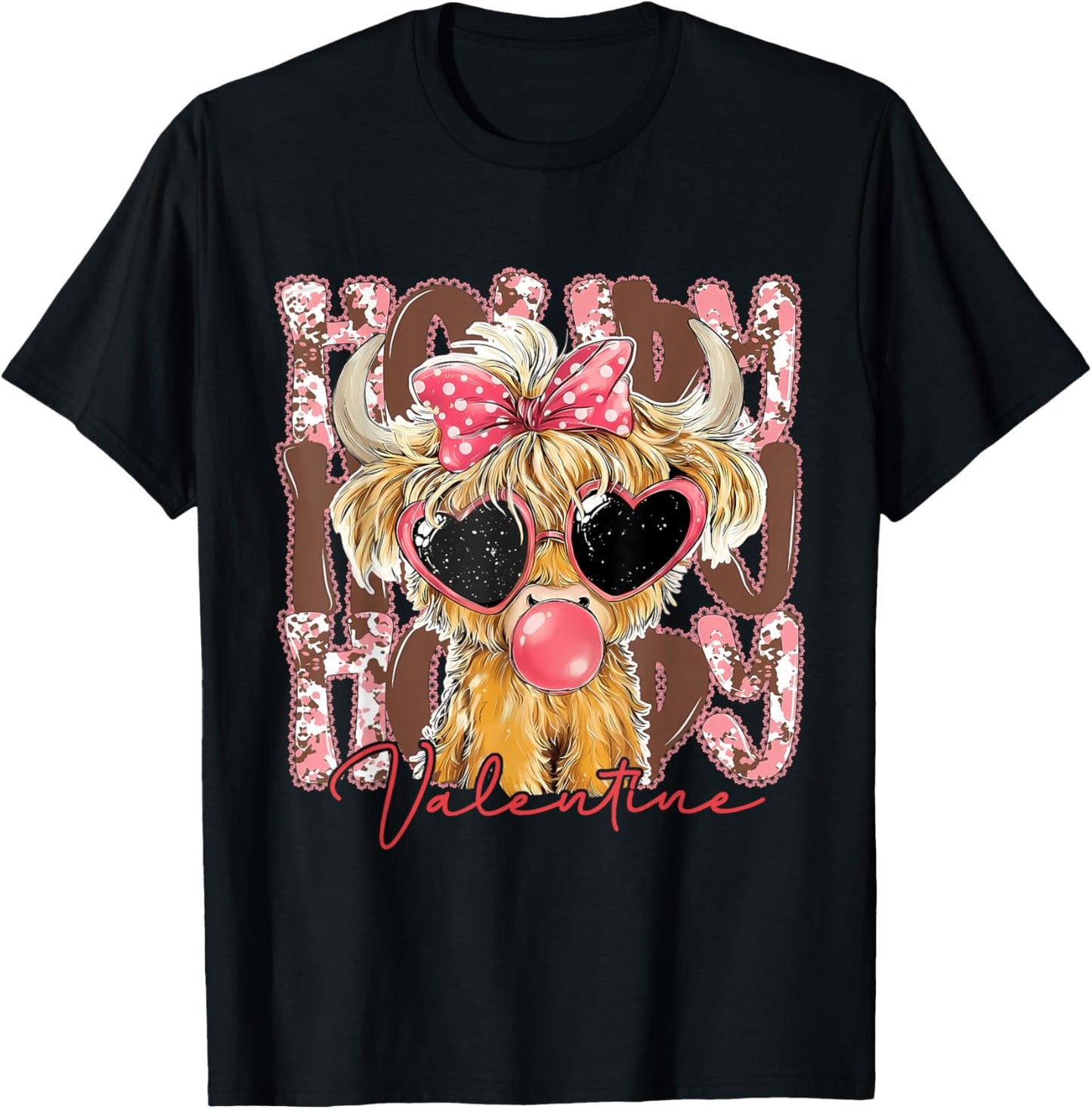 Funny Retro Highland Cow Howdy Valentine Coquette Heart Love T-Shirt - T-Shirt | Black
