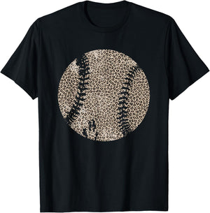 Vintage Leopard Baseball Softball Mama Funny Game Day Sport T-Shirt - T-Shirt | Black
