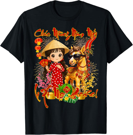 Happy TET Chuc Mung NAM Moi 2026 Li Xi Me Please Kids Girls T-Shirt - T-Shirt | Black