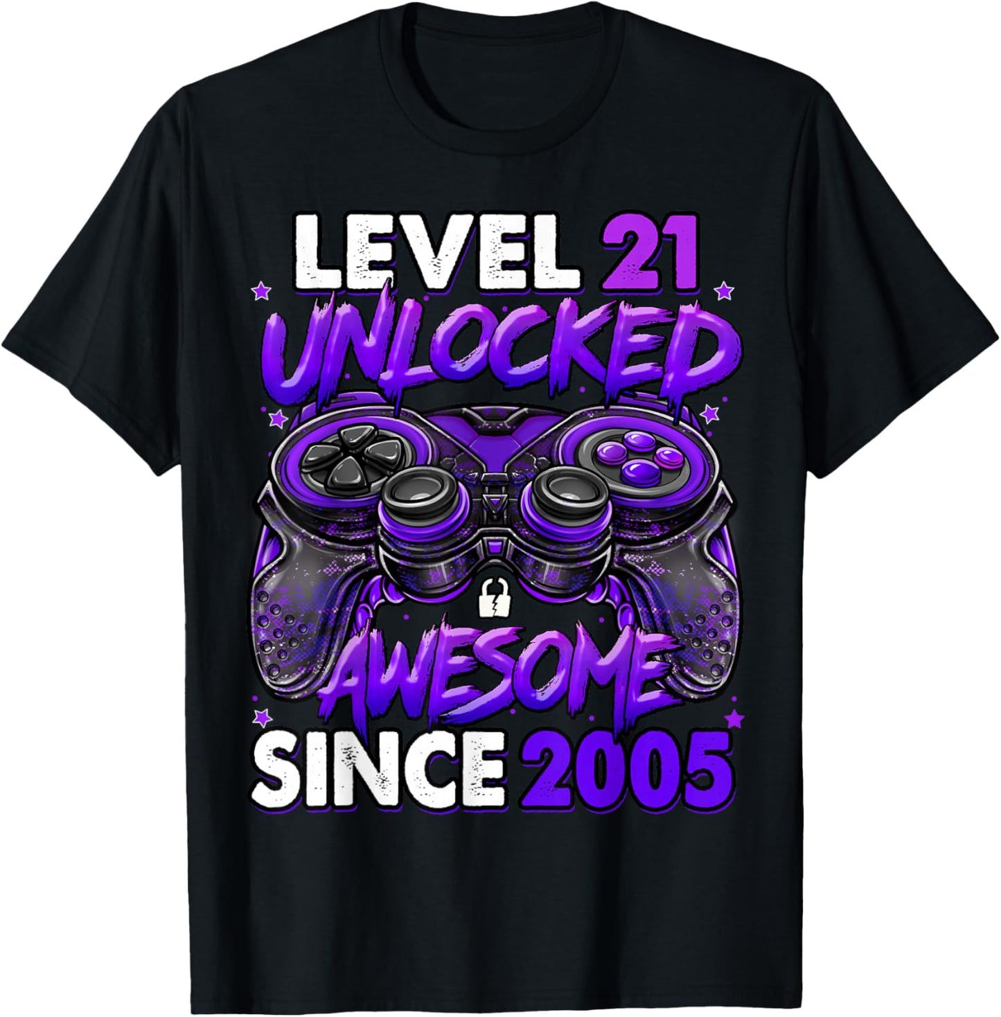 Level 21 Unlocked Awesome Since 2005 21st Birthday Gaming T-Shirt - T-Shirt | Black