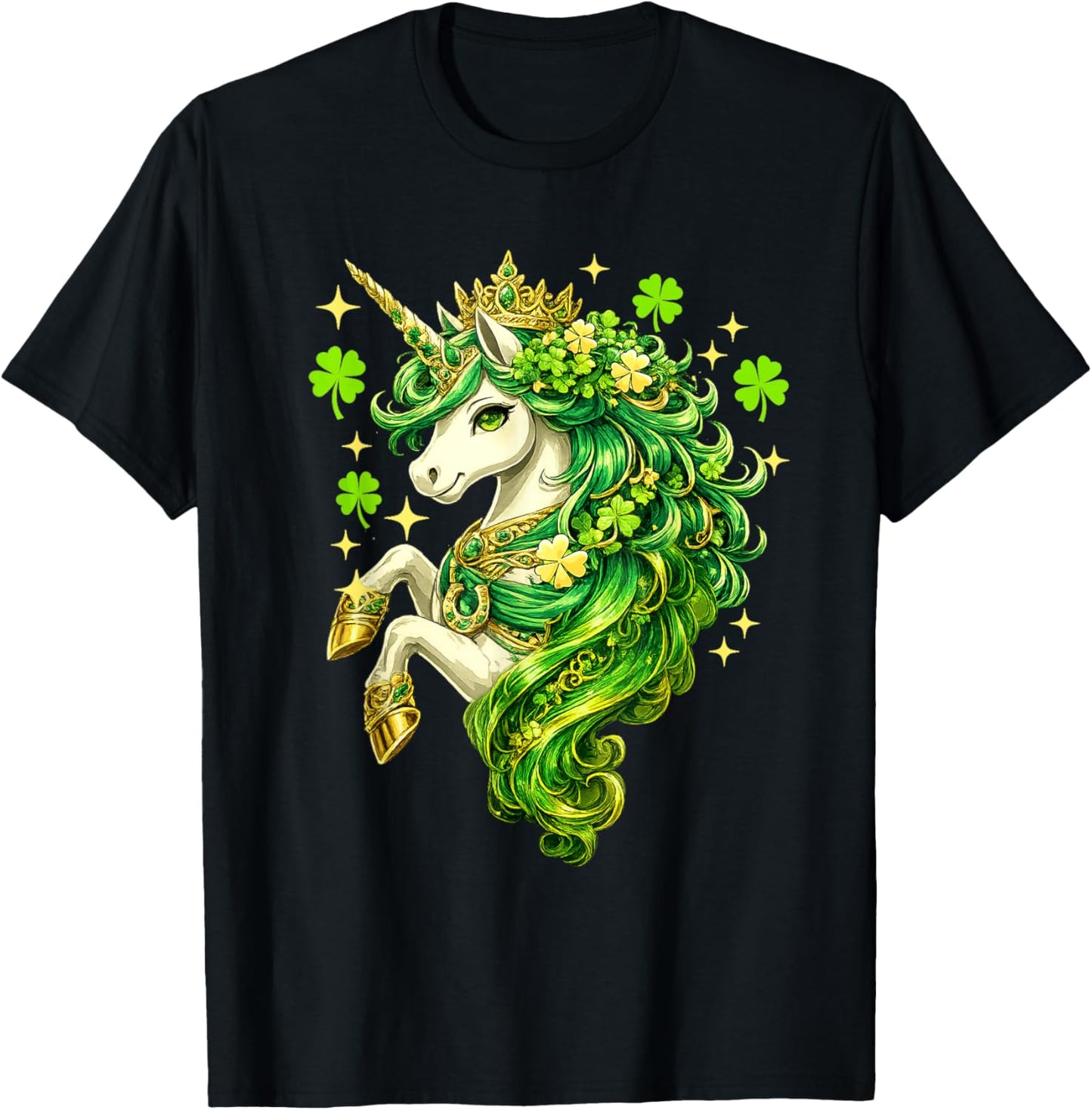 St Patricks Day Kids Girl Magical Unicorn Princess Clover T-Shirt - T-Shirt | Black