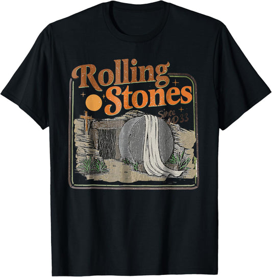 The Stone was Rolled Away He is Alive Retro Christian Easter T-Shirt - T-Shirt | Black