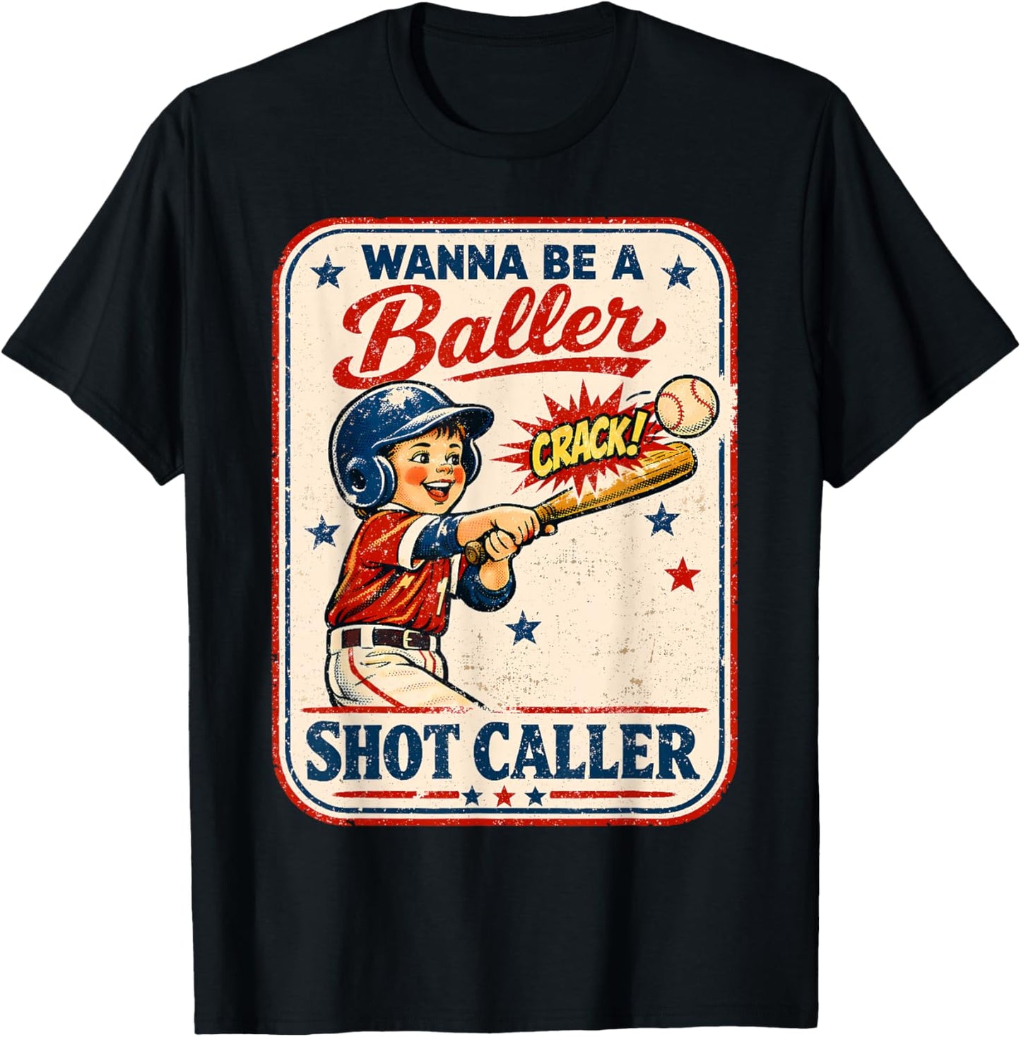 Wanna Be A Baller Shot Caller Retro Game Day Baseball Boy T-Shirt - T-Shirt | Black