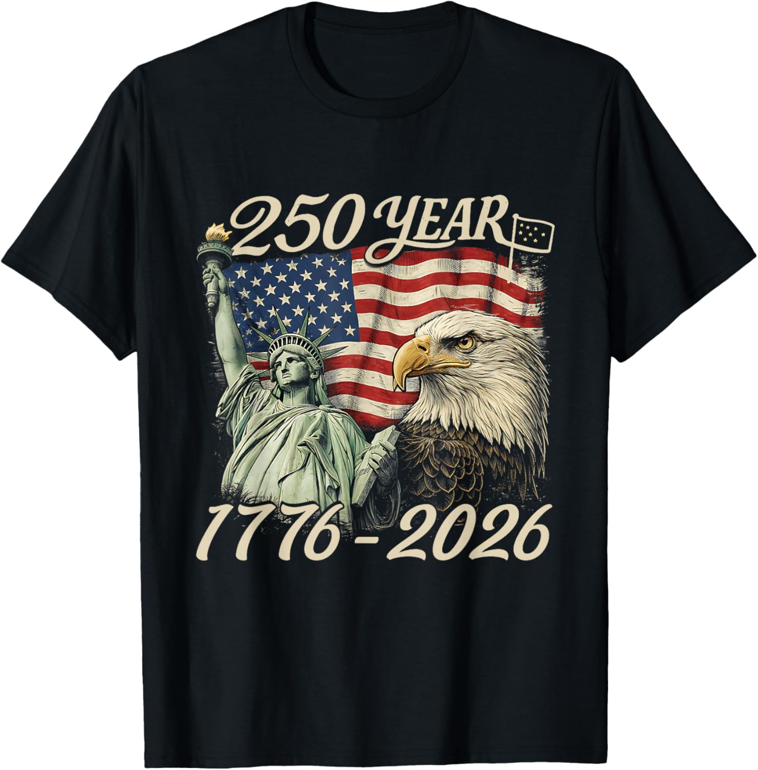 250 Years 1776 2026 250th Birthday 4th of July American Flag T-Shirt - T-Shirt | Black
