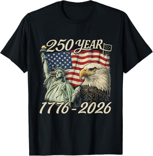 250 Years 1776 2026 250th Birthday 4th of July American Flag T-Shirt - T-Shirt | Black