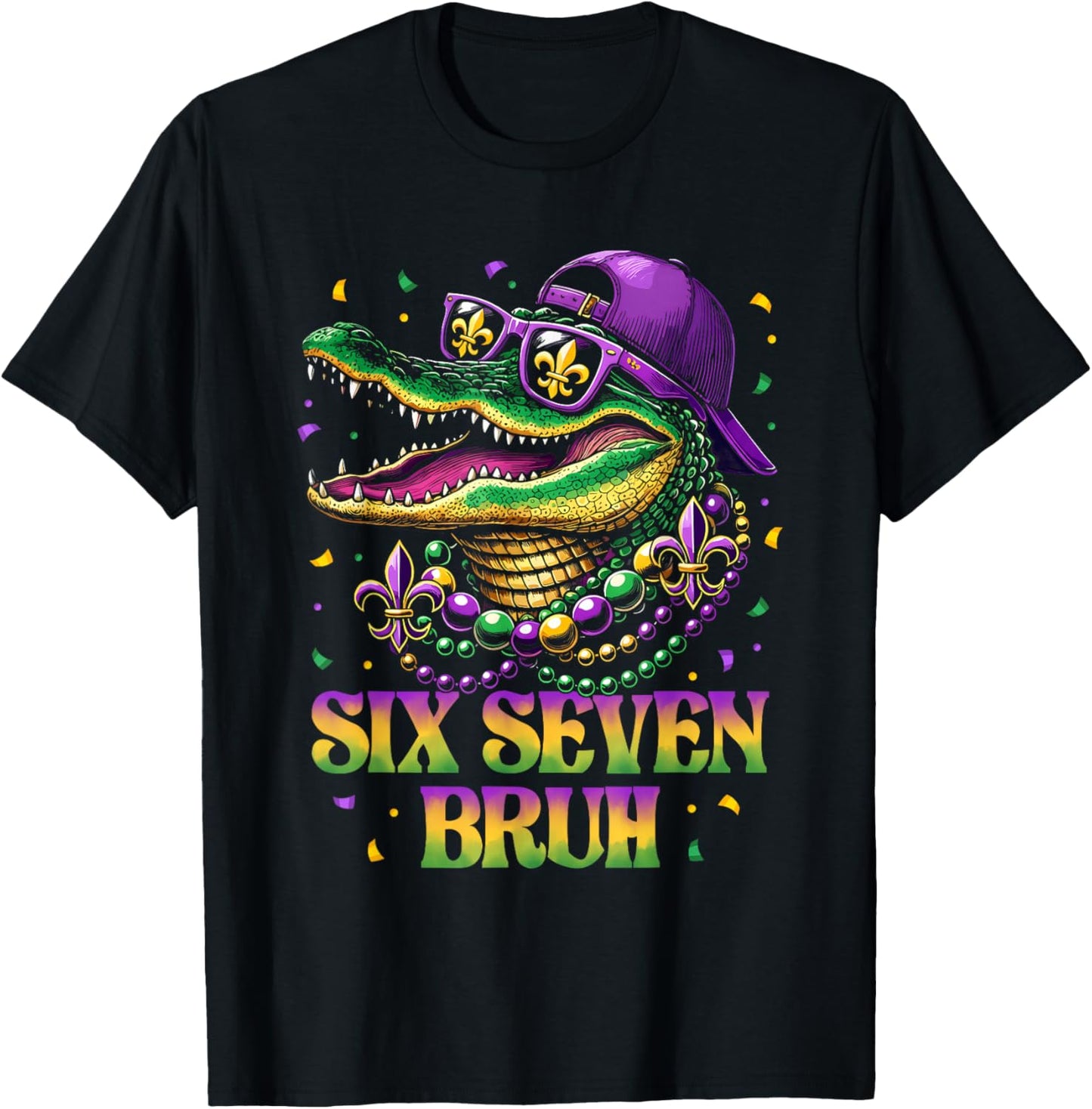 Mardi Gras Six Seven Bruh Mardigator Alligator 6 7 Meme Boys T-Shirt - T-Shirt | Black