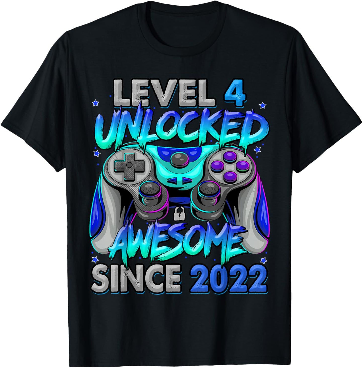 Level 4 Unlocked Awesome Since 2022 4th Birthday Gaming T-Shirt - T-Shirt | Black