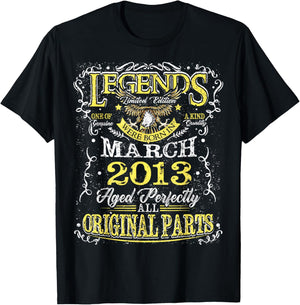 13th Birthday Gift Legend Born in March 2013 13 Yrs Old T-Shirt - T-Shirt | Black