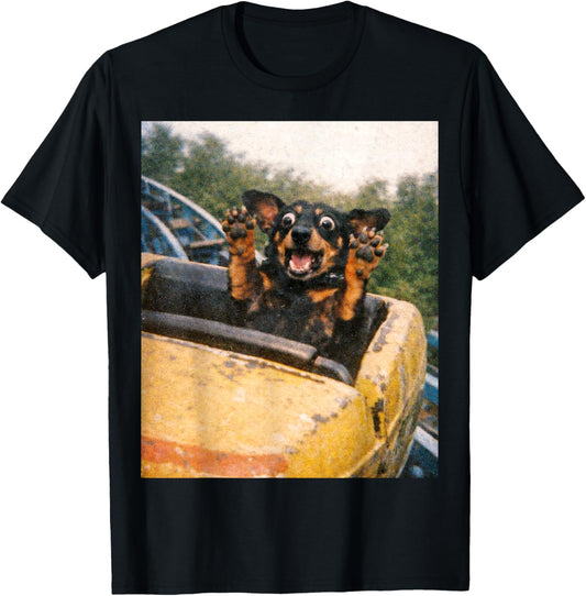 Funny Dog Roller Coaster Meme Silly Graphic Dachshund T-Shirt - T-Shirt | Black