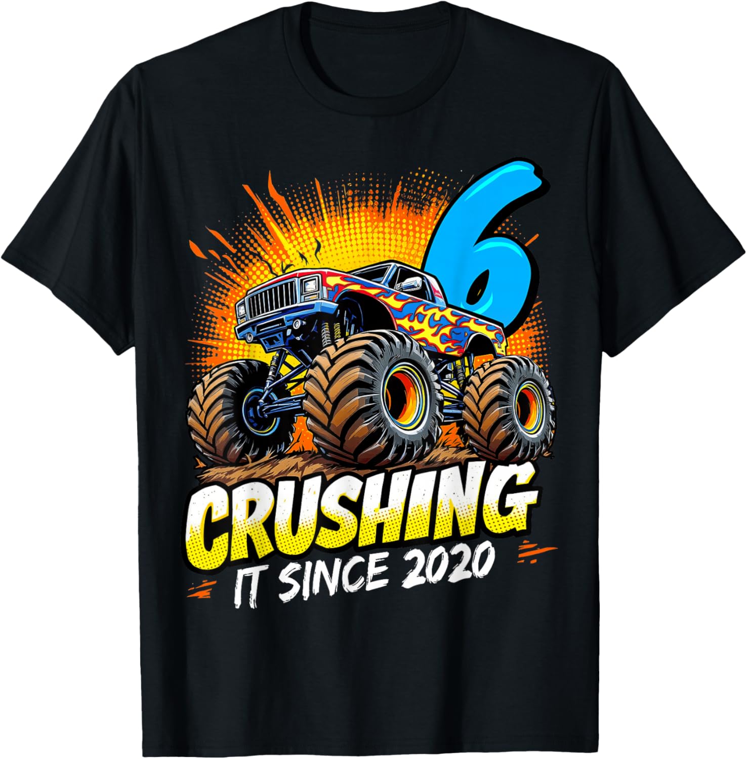 Birthday Monster Truck 6 Year Old Boys 6th Party Born 2020 T-Shirt - T-Shirt | Black