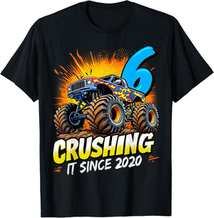 Birthday Monster Truck 6 Year Old Boys 6th Party Born 2020 T-Shirt - T-Shirt | Black
