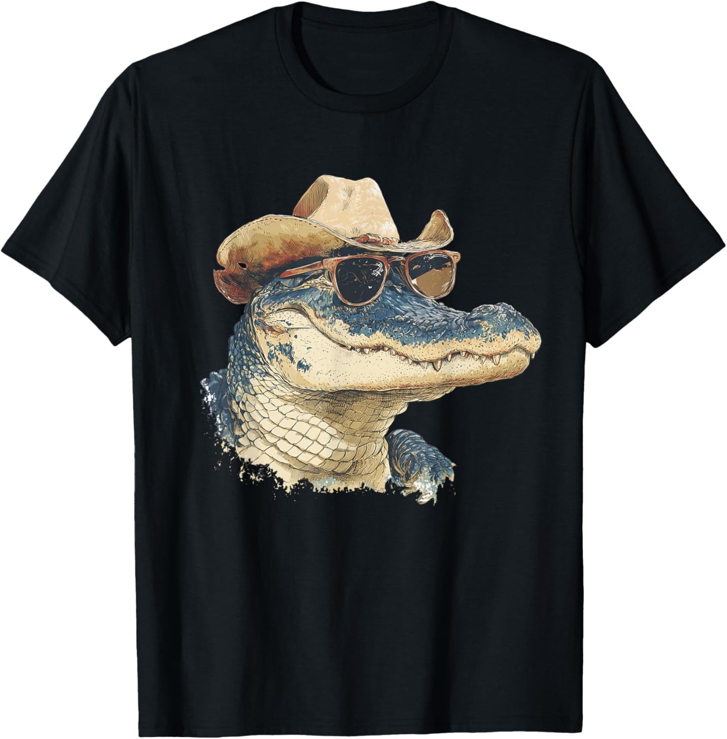 Alligator Cowboy Hat Gator Crocodile Reptile Lover Funny T-Shirt - T-Shirt | Black
