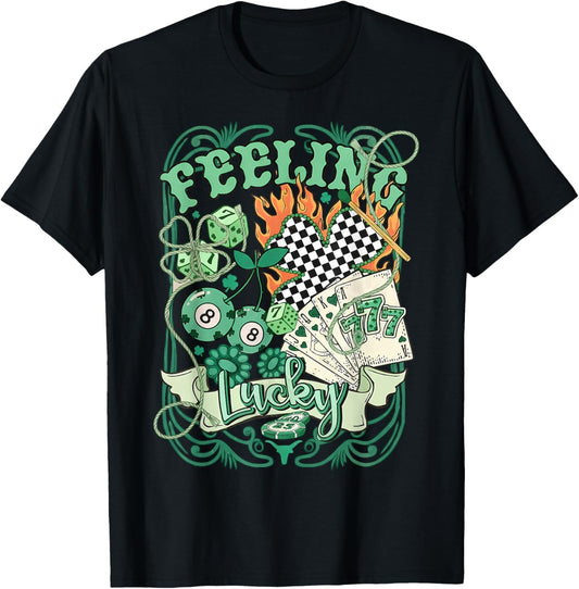 Feeling Lucky St Patricks Day Retro Western T-Shirt - T-Shirt | Black