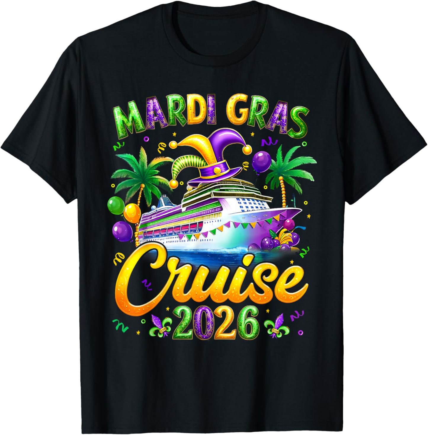 Mardi Gras Cruise 2026 Carnival New Orleans Fleur De Lis T-Shirt - T-Shirt | Black