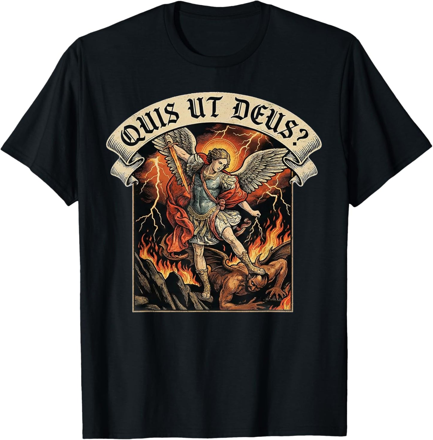 Who is Like God Quis Ut Deus Archangel Michael Christian T-Shirt - T-Shirt | Black