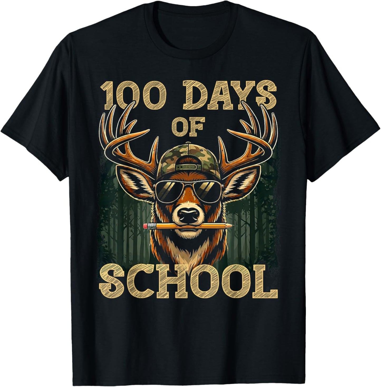 100 Days of School Boys Hunting Deer 100th Day of School T-Shirt - T-Shirt | Black
