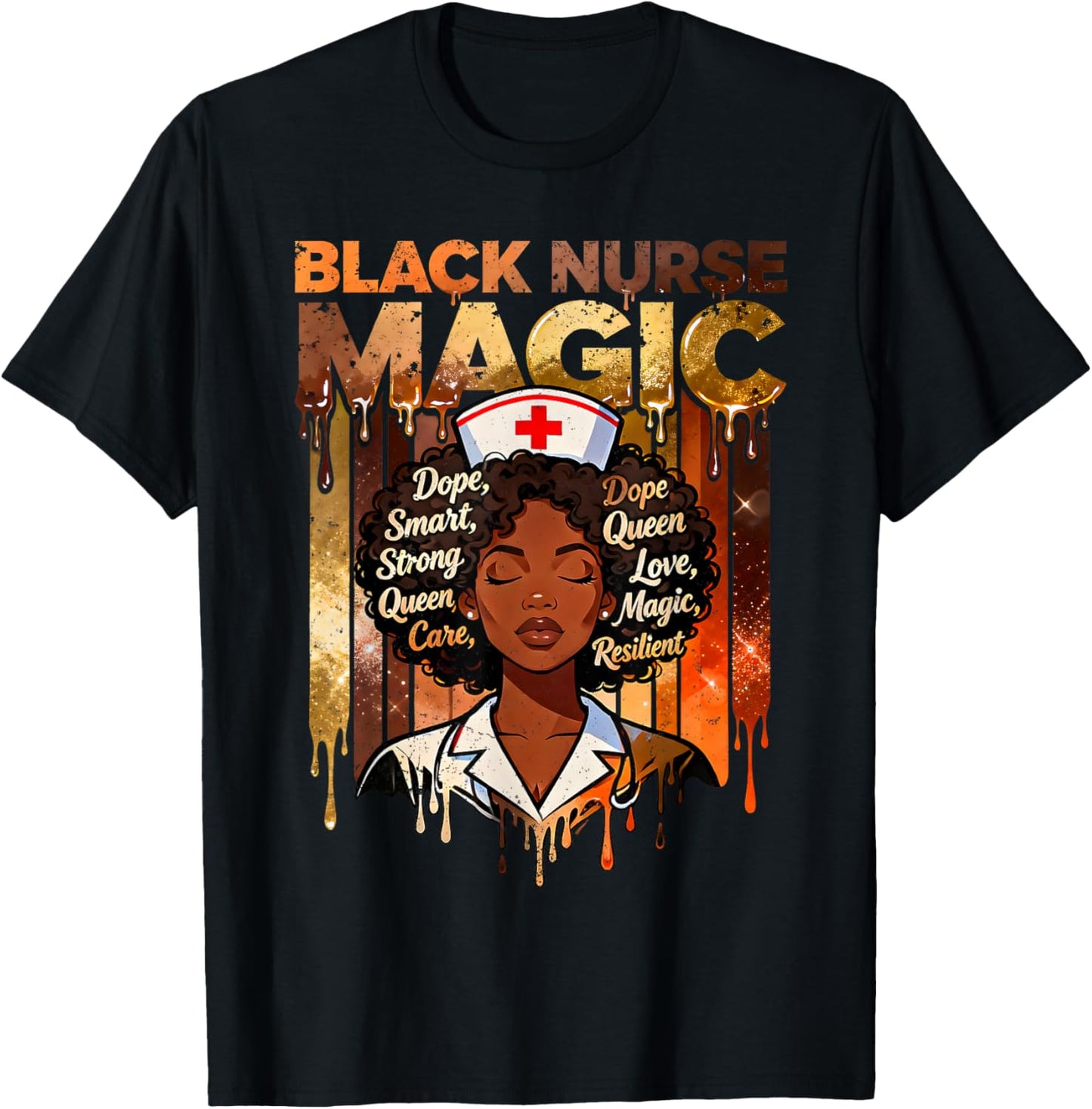 Black Nurse Magic Strong Queen Proud Nursing Design T-Shirt - T-Shirt | Black