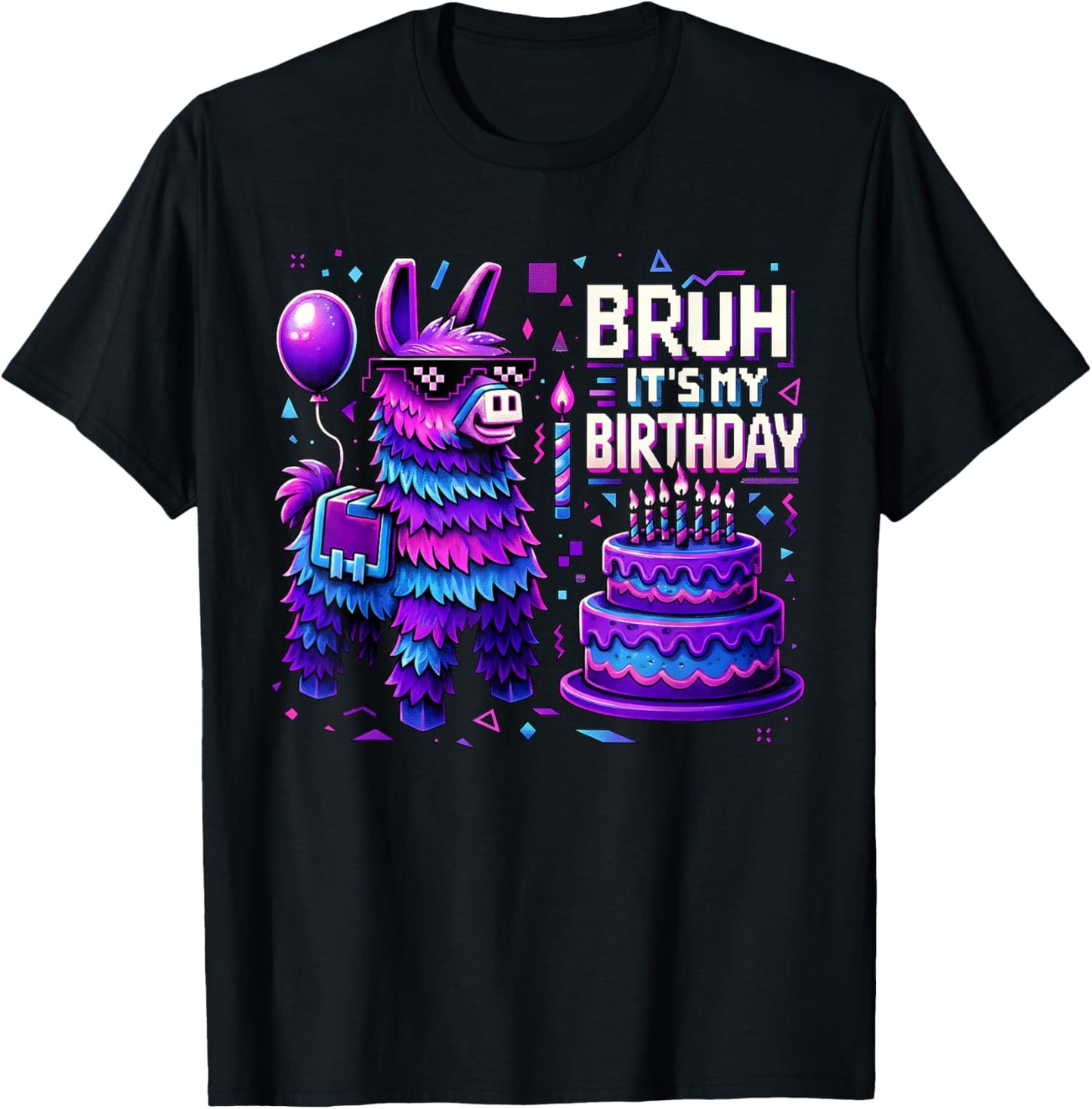 Bruh My Birthday Llama Pinata Party Bday Boys Teen Kids T-Shirt - T-Shirt | Black