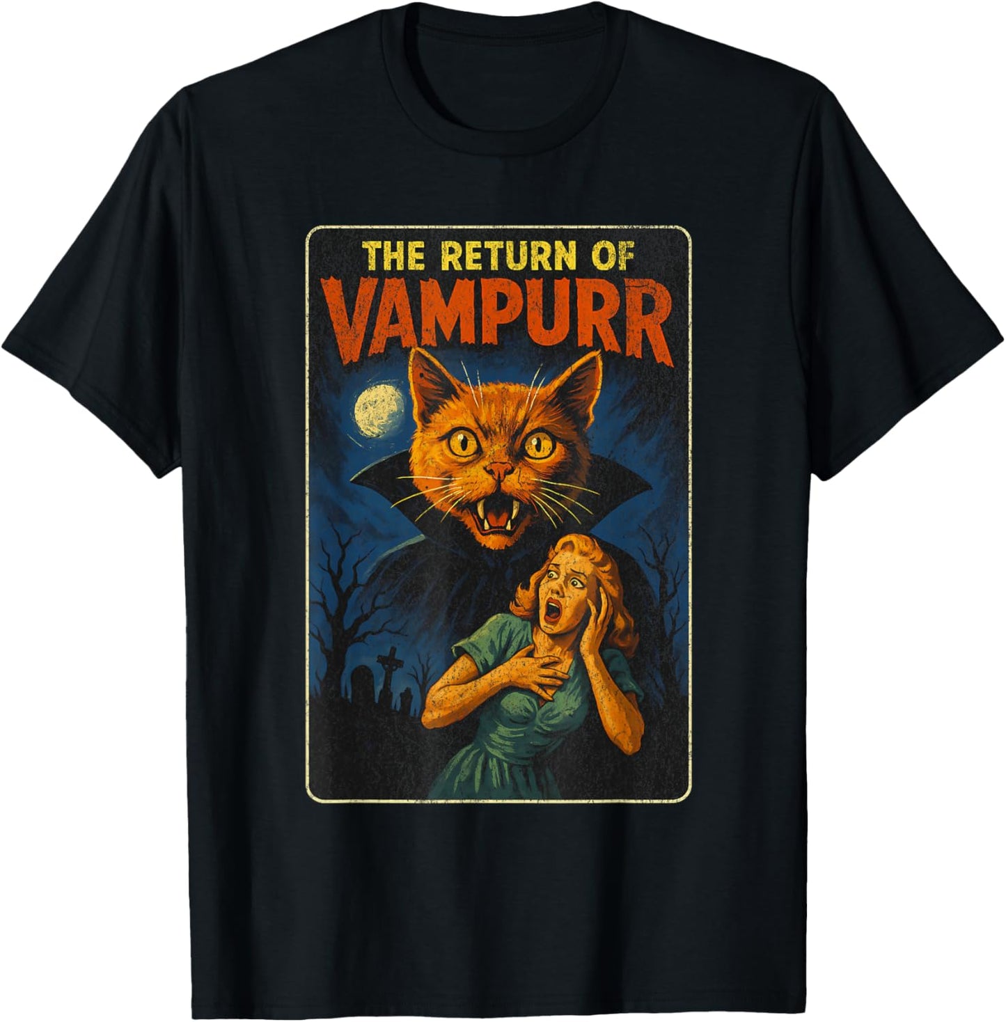 Return of Vampurr - Funny Halloween Cat T-Shirt - T-Shirt | Black