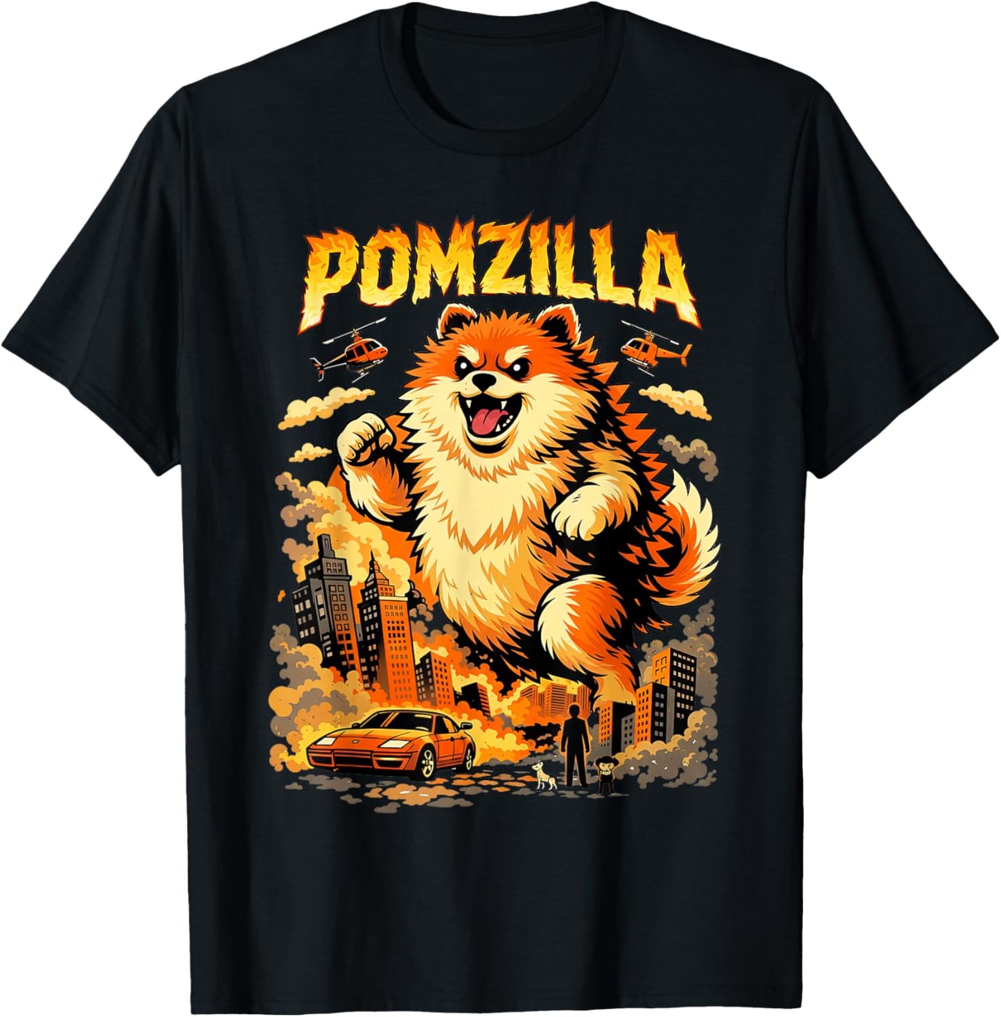Pomzilla Pomeranian Dog Vintage Monster Pom Dog Lover T-Shirt - T-Shirt | Black