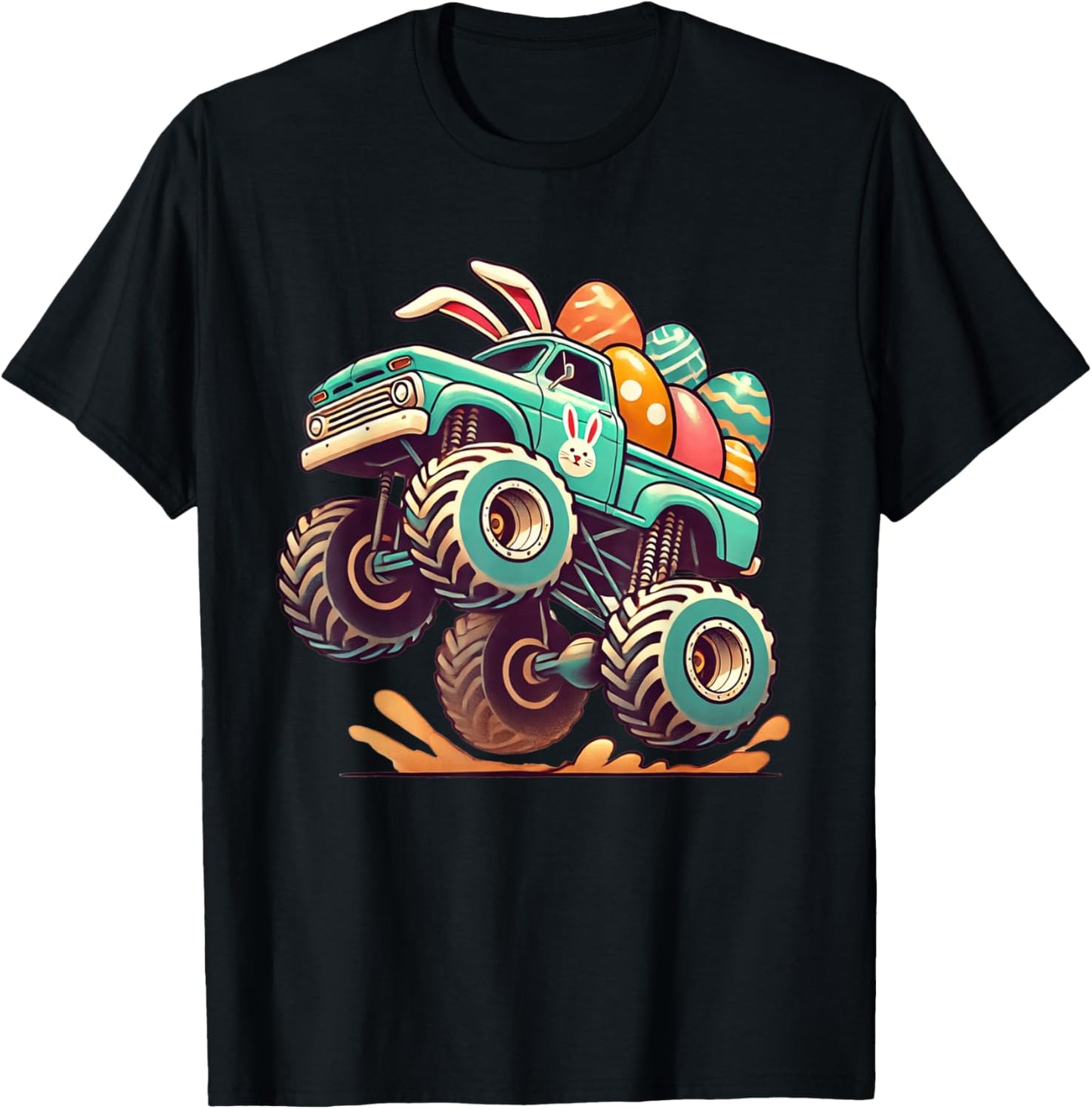 Monster Truck Bunny Ears Happy Easter Day Kids Boys Funny T-Shirt - T-Shirt | Black