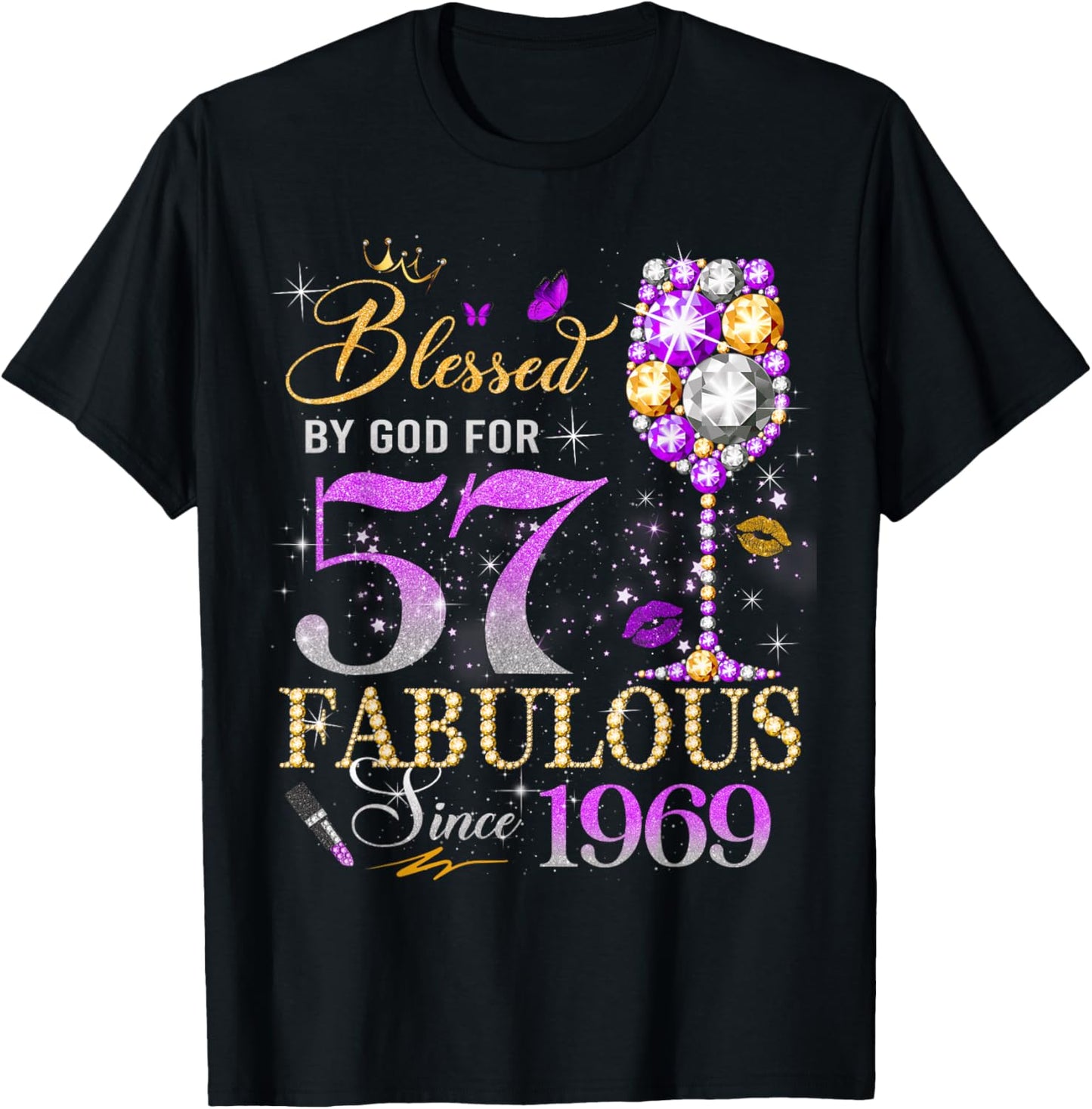 57th Birthday Queen Blessed by God 57 Fabulous Since 1969 T-Shirt - T-Shirt | Black