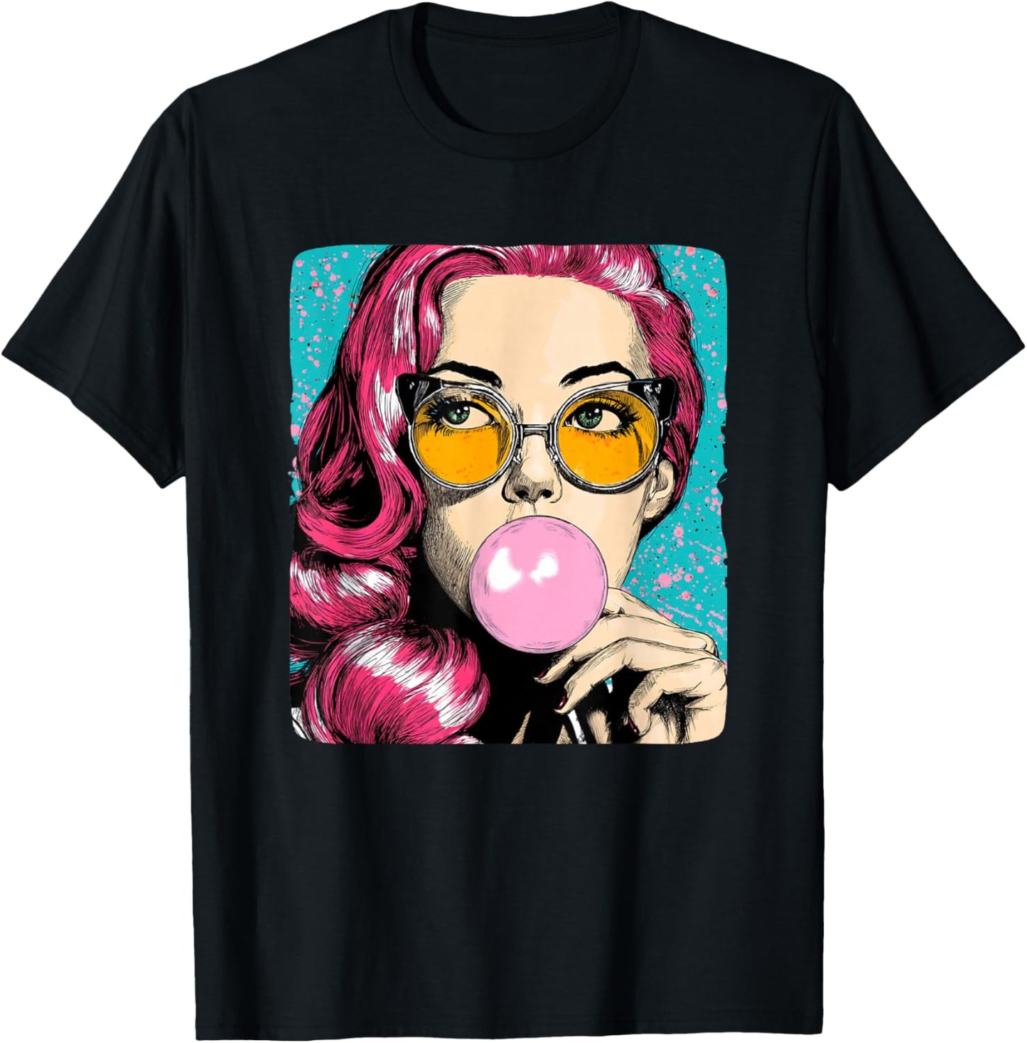 Cool Woman with Chewing Gum in Pop Art Style Costume T-Shirt - T-Shirt | Black