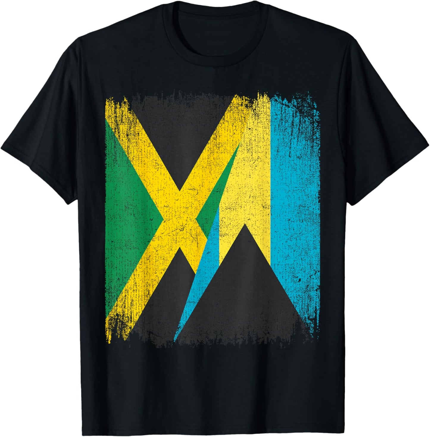 Half Jamaica Bahamas Flag Jamaican Bahamian Pride Roots T-Shirt - T-Shirt | Black