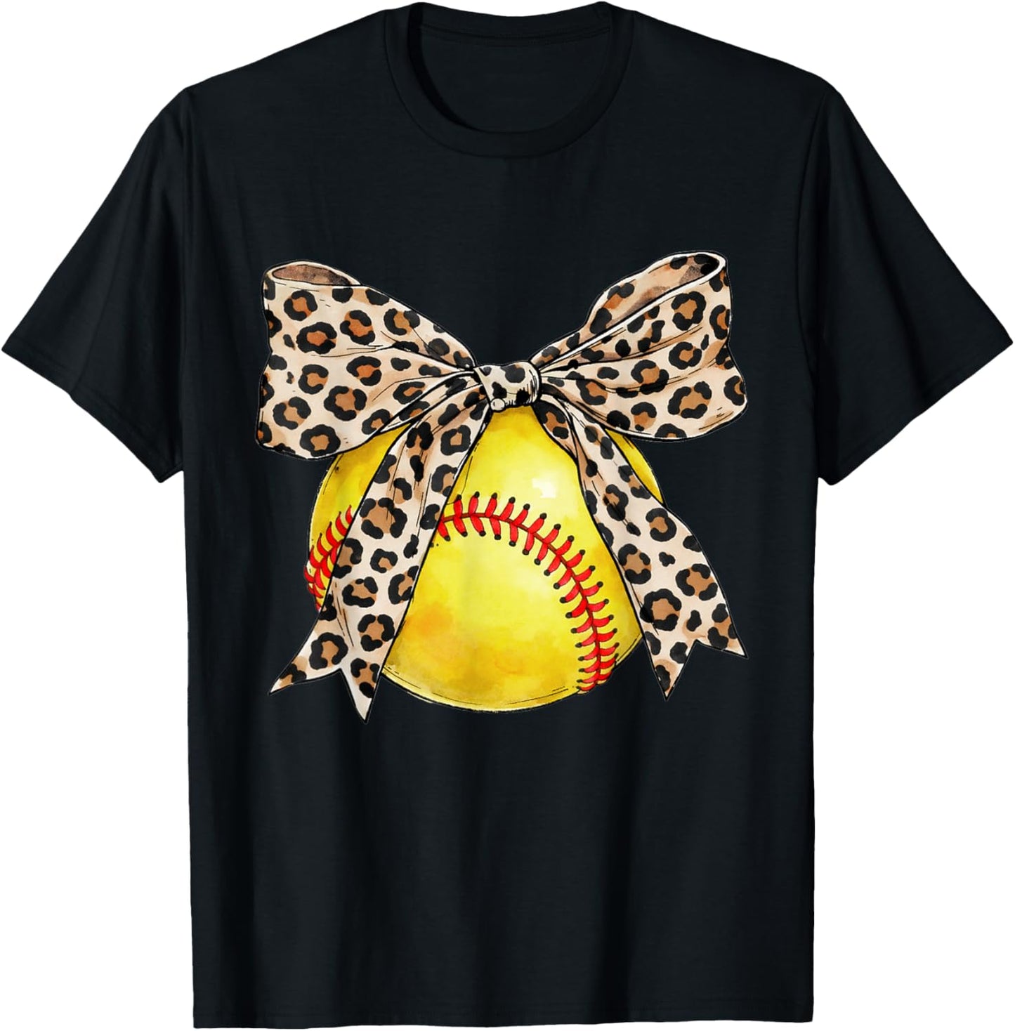 Softball Leopard Coquette Bow for Softball Mom Women Girls T-Shirt - T-Shirt | Black