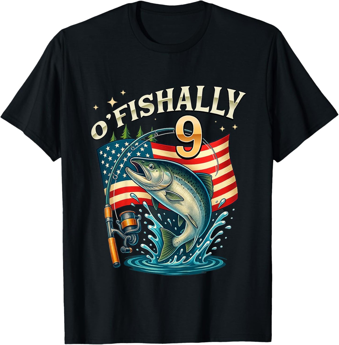 Kids O'fishally 9 Years Old Fishing 9th Birthday Boys Kids T-Shirt - T-Shirt | Black