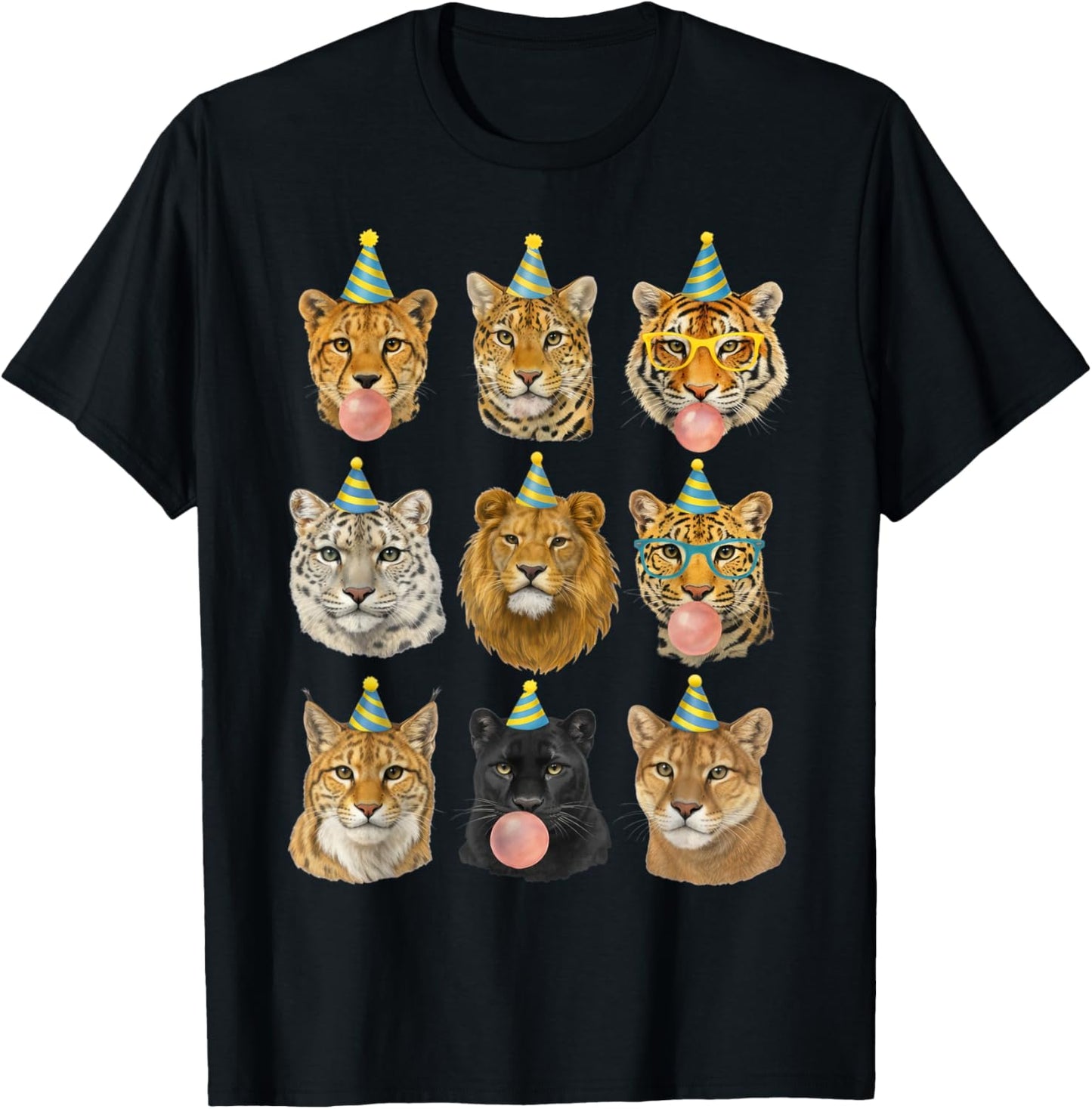 Funny Animal Birthday Party Wild Cats Zoo Birthday Boys Kids T-Shirt - T-Shirt | Black