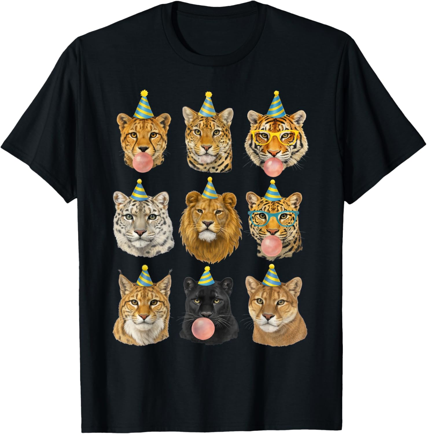Funny Animal Birthday Party Wild Cats Zoo Birthday Boys Kids T-Shirt - T-Shirt | Black