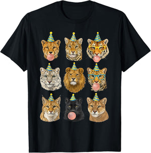 Funny Animal Birthday Party Wild Cats Zoo Birthday Boys Kids T-Shirt - T-Shirt | Black