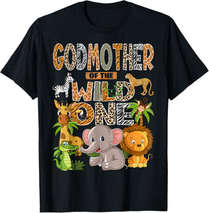 Godmother of The Wild One 1st Birthday Boy Safari Jungle T-Shirt - T-Shirt | Black