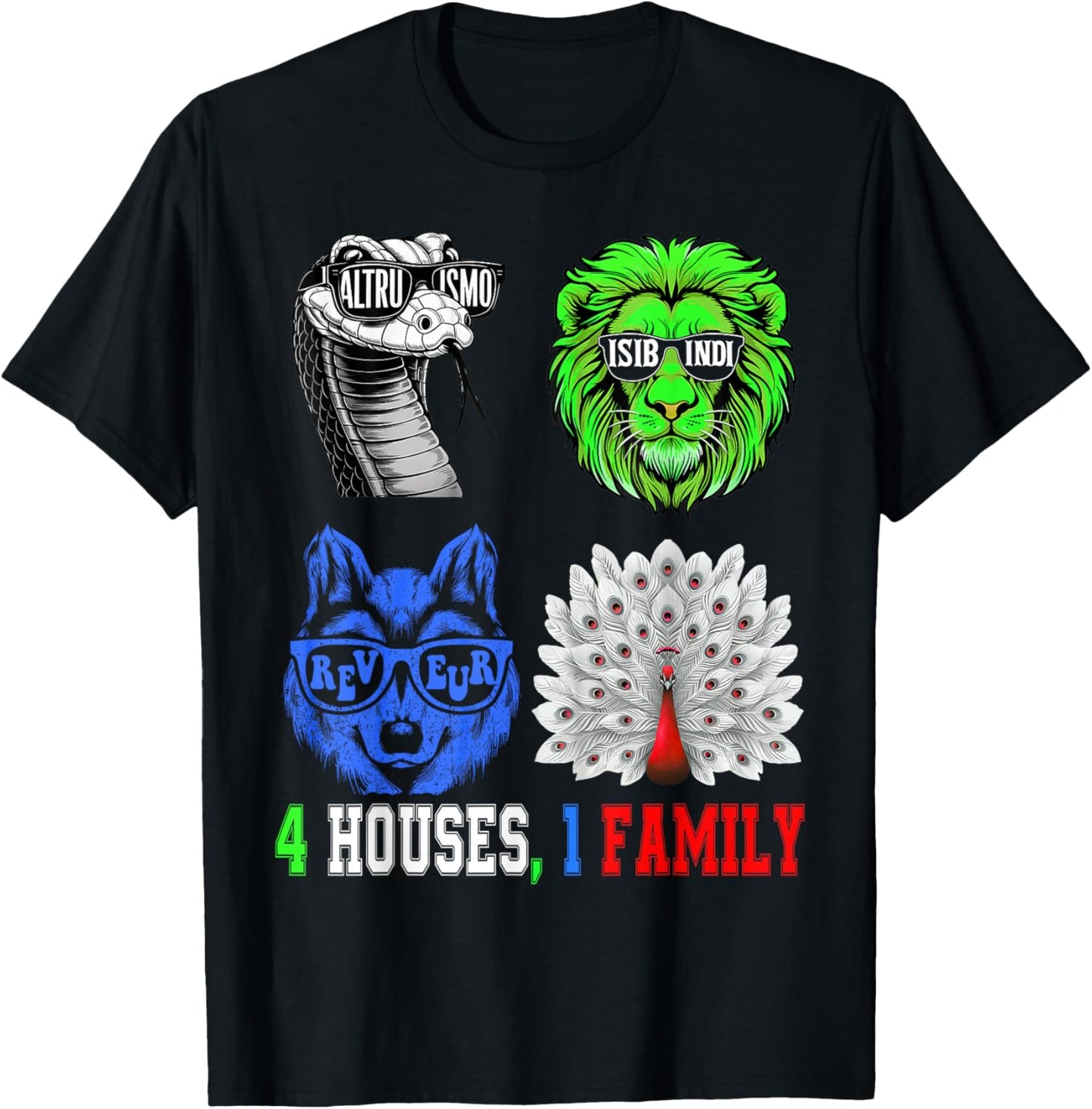 AMISTAD, ISIBINDI, ALTRUISMO, REVEUR Four Houses 1 Family T-Shirt - T-Shirt | Black