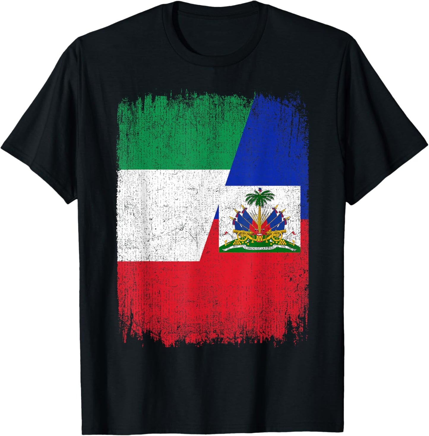 Half Italy Haiti Flag Italian Haitian Pride Roots T-Shirt - T-Shirt | Black