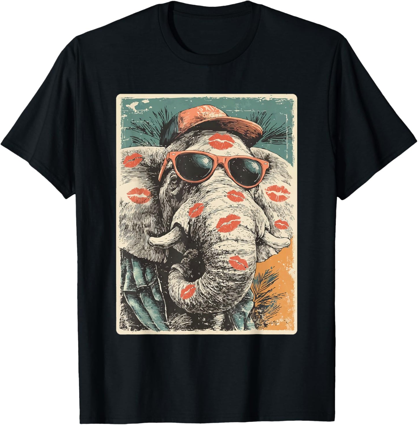 Cute Elephant with Sunglasses Kisses Valentine's Day Animal T-Shirt - T-Shirt | Black
