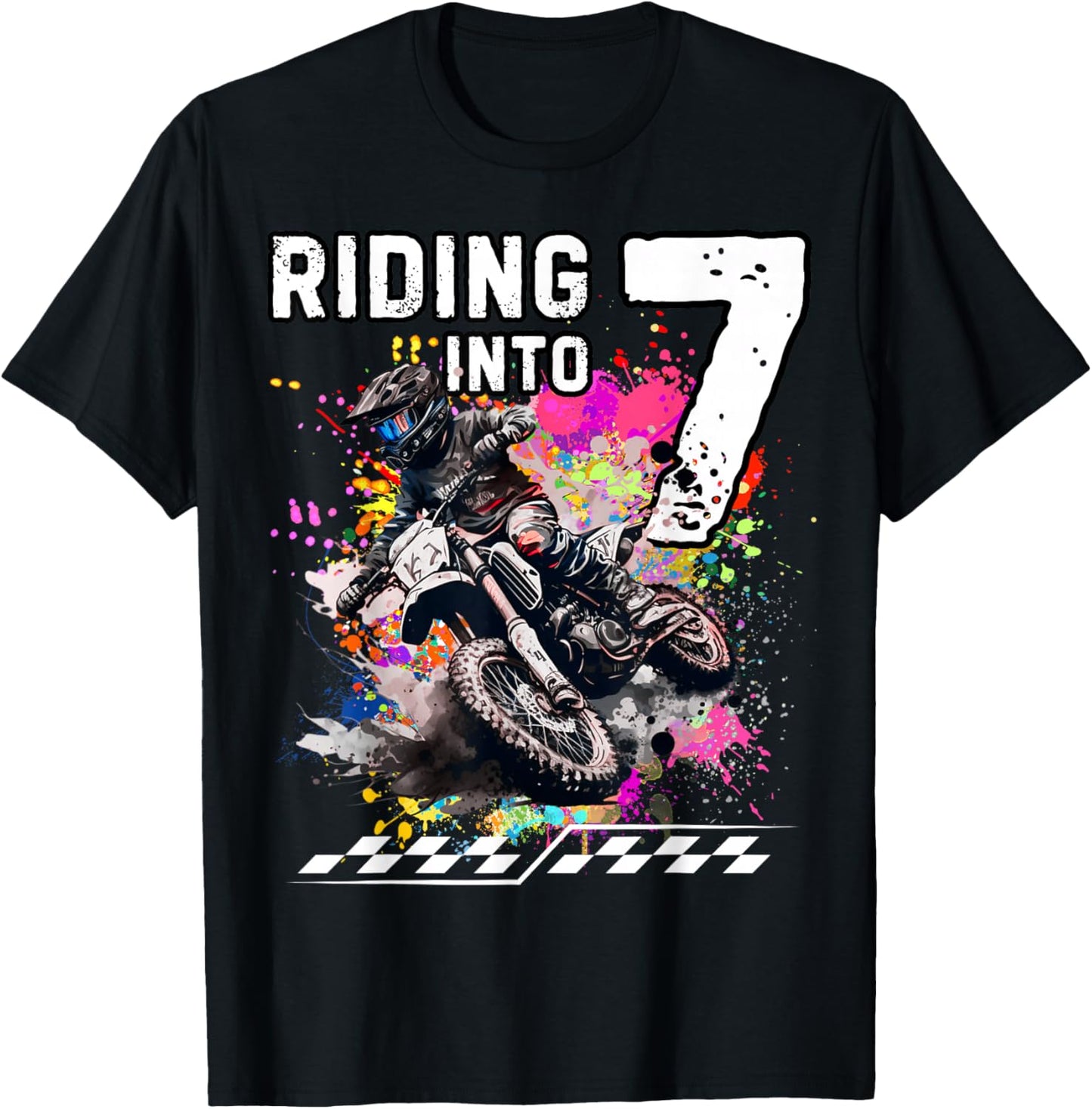 Motocross Birthday 7th Year Old Riding Into 7 MX Dirt Bike T-Shirt - T-Shirt | Black