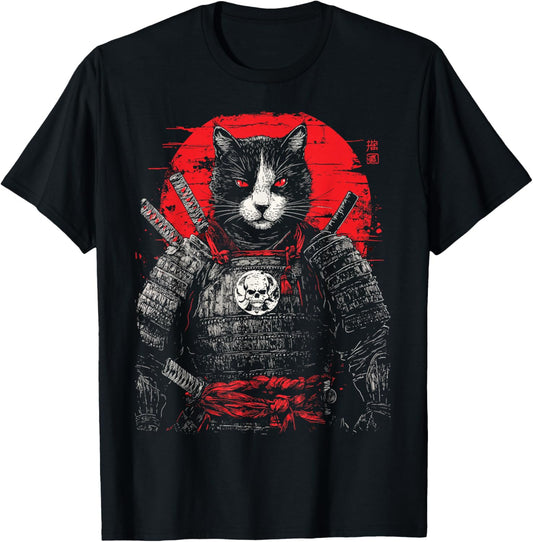 Samurai Cat Warrior Ukiyo Ink Artwork Soldier Cat Samurai T-Shirt - T-Shirt | Black