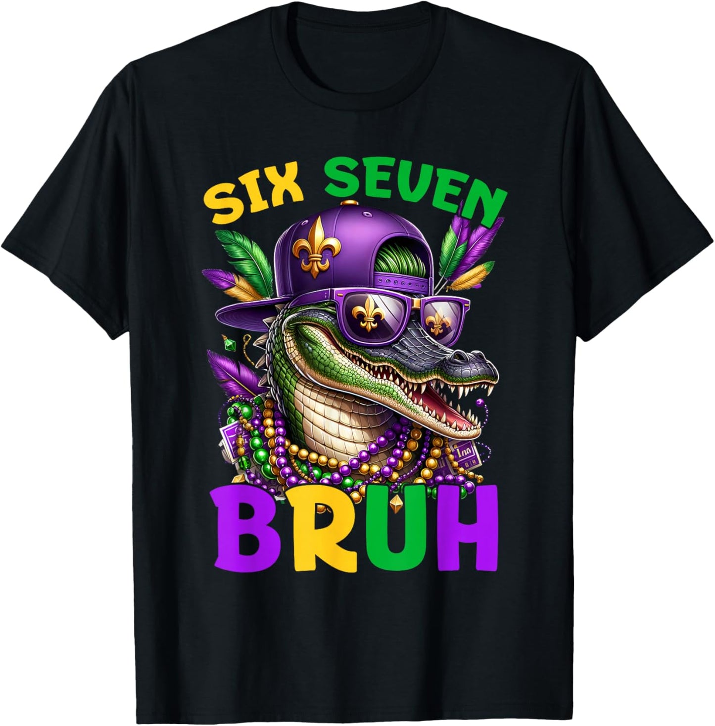 Mardi Gras Six Seven Bruh Mardigator Alligator 6 7 Meme Boys T-Shirt - T-Shirt | Black