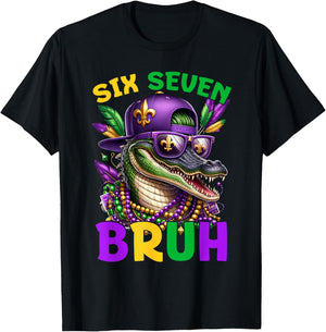 Mardi Gras Six Seven Bruh Mardigator Alligator 6 7 Meme Boys T-Shirt - T-Shirt | Black