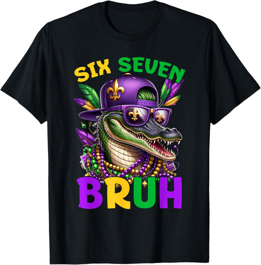 Mardi Gras Six Seven Bruh Mardigator Alligator 6 7 Meme Boys T-Shirt - T-Shirt | Black